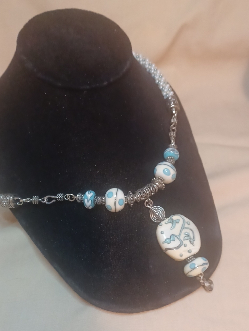 Handcrafted White Lamp Work  Beaded Necklace - Women Jewelry